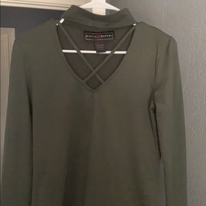 Fitted olive green long sleeve top